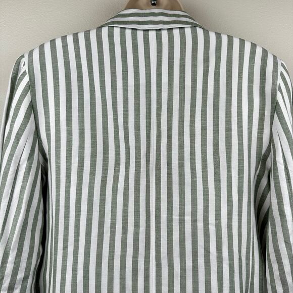 LOFT Striped Modern Blazer Jacket Linen Green White 10 Coastal Preppy Office - Picture 4 of 14